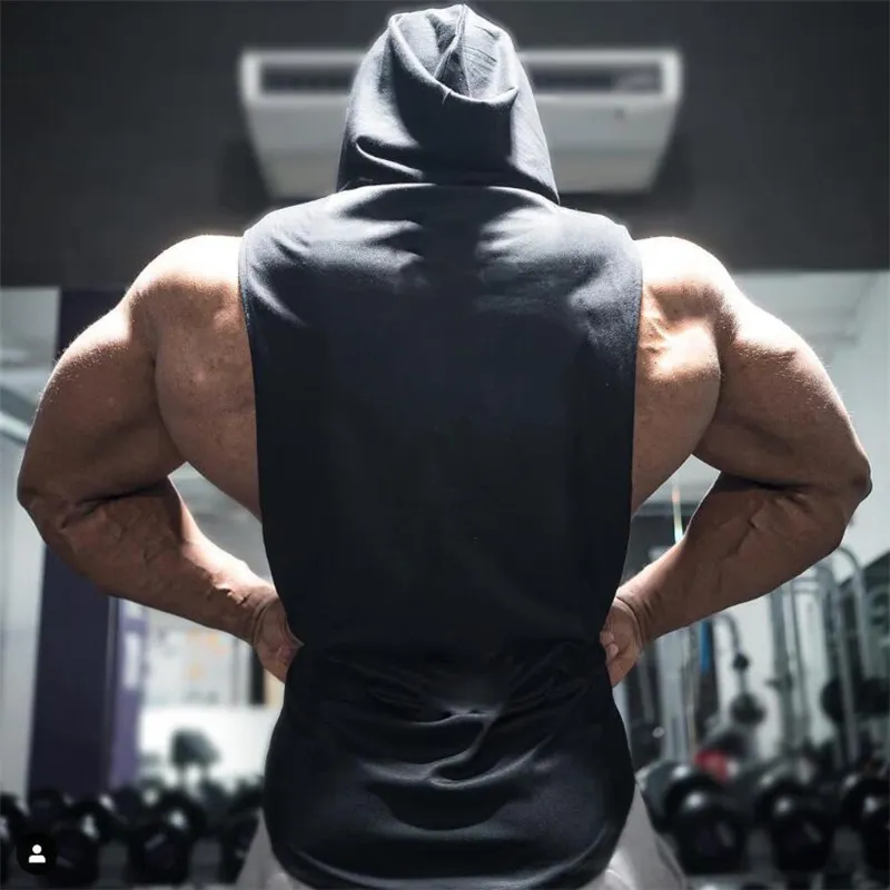 Muscleguys Liftwear Sleeveless Shirt with hoody Brand gyms Clothing Fitness Men Bodybuilding stringer tank tops Hoodies singlets 220621