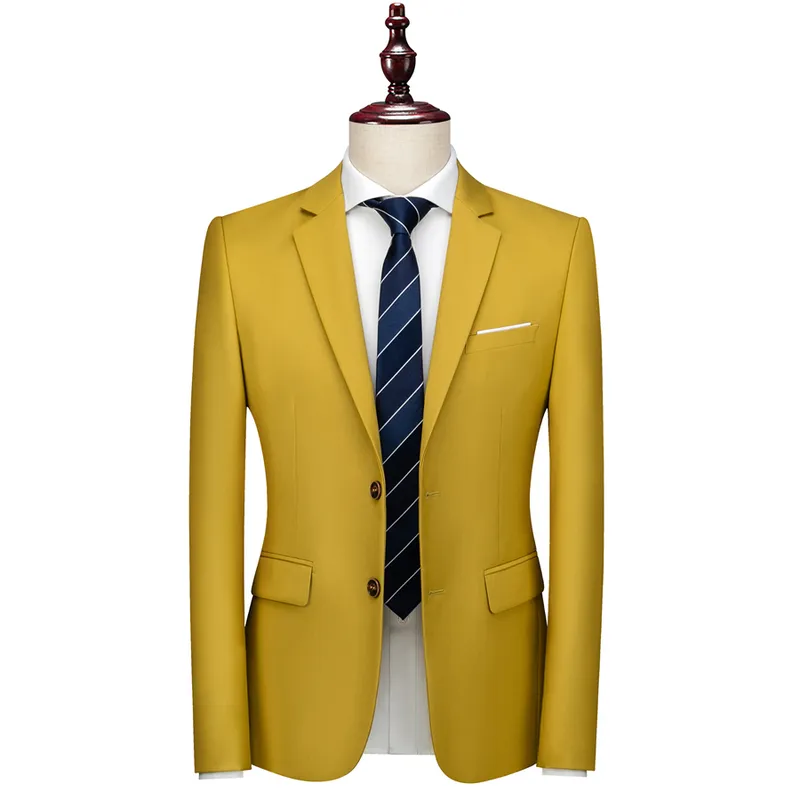 Plozeksale Mężczyźni Dark Yellow Blazer Wiosna Jesień Slim Fit Business Casual Man Boutique Blazer Jacket Męskie Blazers Ślubny Q980 220409