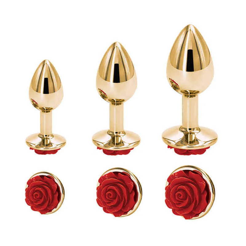 Erotica Anal Toys Round Rose Metal Plug S / m / l Set Flower Beads Butt Stimulator Anus Sex pour Femme Homme 220507