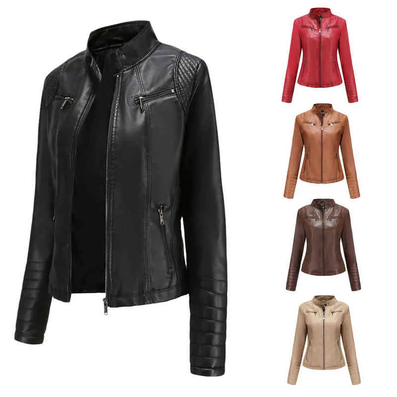 Women Slim Leather Jacket Spring Autumn Ladies Potorycle Leather Jackets Women Under Terctlar Zipper Slim Moto Biker Jacket L220728