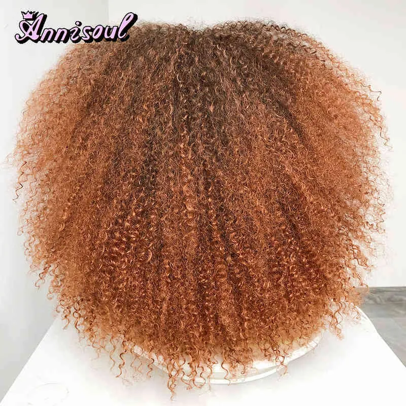 Cabello corto pelucas rizadas afro rizadas con flequillo para mujeres negras ombre ombre marrón cosplay natural rubia rubia sin gluga 220707