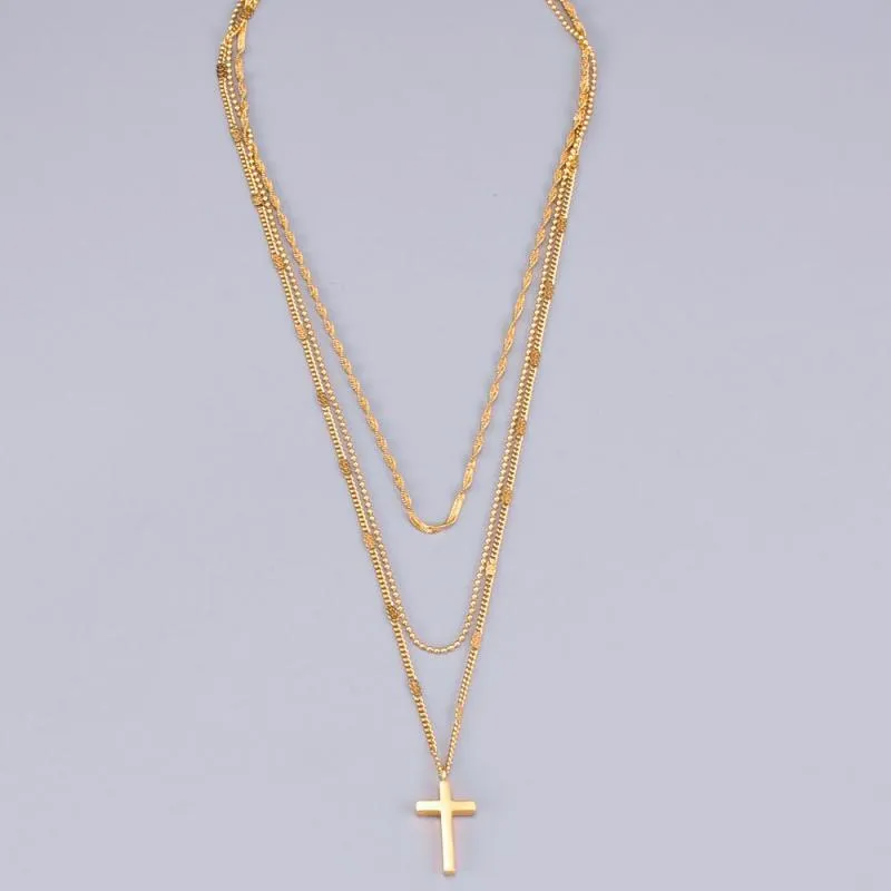Pendant Necklaces Fashion Exquisite Multi-Layer Gold-Plated Color Cross Female Necklace High-End Party Jewelry Couple Gift315R