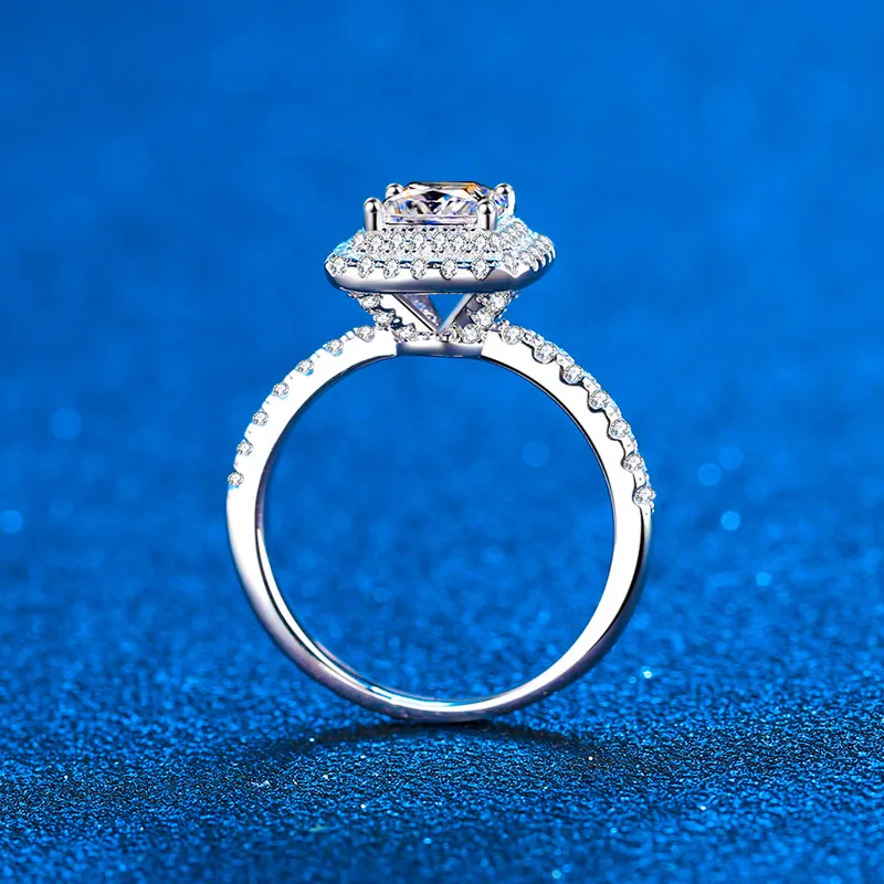 Centro 1ct princesa corte halo anel de noivado prata esterlina promessa banda cocktail anel para mulheres meninas presente 2208132273979