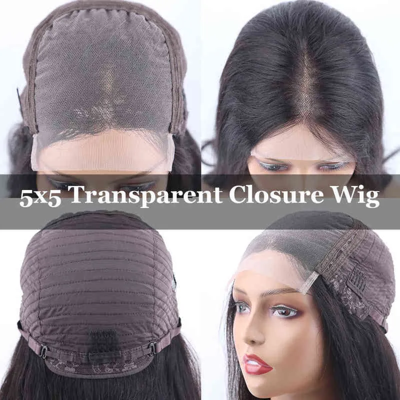 5x5 Wig de fechamento de renda transparente S 150 180 200% Hair Human Human S 220608