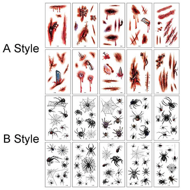 NXY مؤقت الوشم 10Sheets حزمة جديدة هالوين عطلة الوجه ماكياج والإرهاب العنكبوت ندبة قناع تصميم وهمية للماء ملصقا 0330