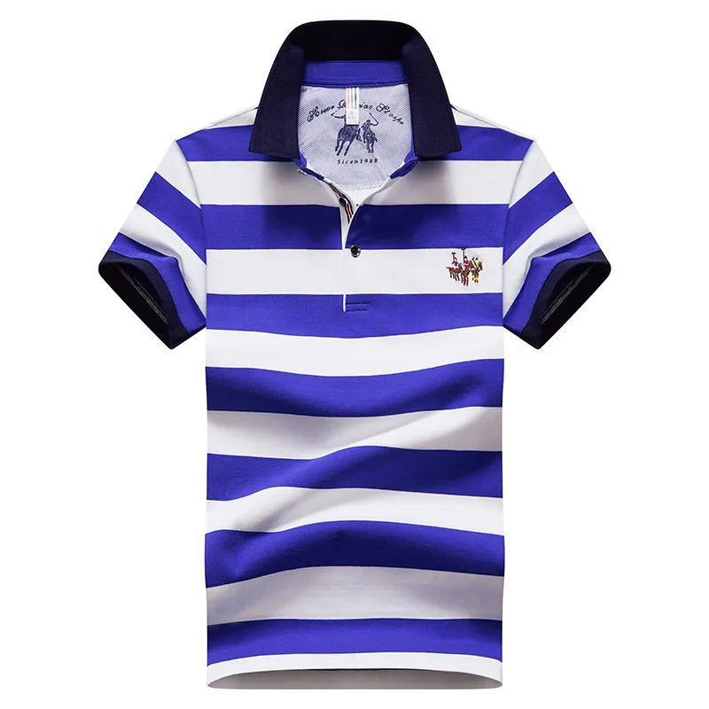 95% Cotton 5% Spandex Quality Summer Man Polo-shirt Fashion Embriodery Striped Casual Male Navy Blue Men Short Sleeve Polo Shirt 220608