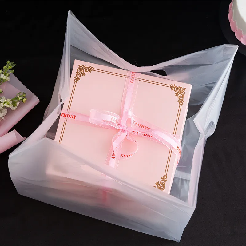 Frosted Transparent Portable Stand Plastic Baking 4" 6" 8" 10" Cake Bread Dessert Food Packaging Takeaway Bags 220427