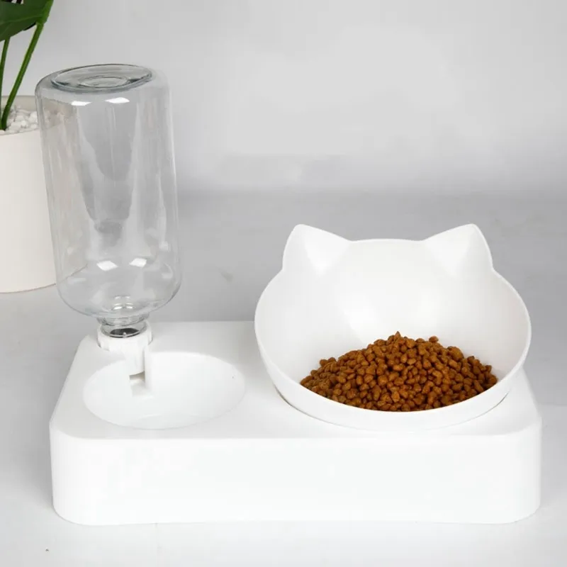 Pet Bowl Automatisk matare Hundkattmat med vattendispenser Dubbeldryck Raised Stand Dish s Comedero Gato 220323