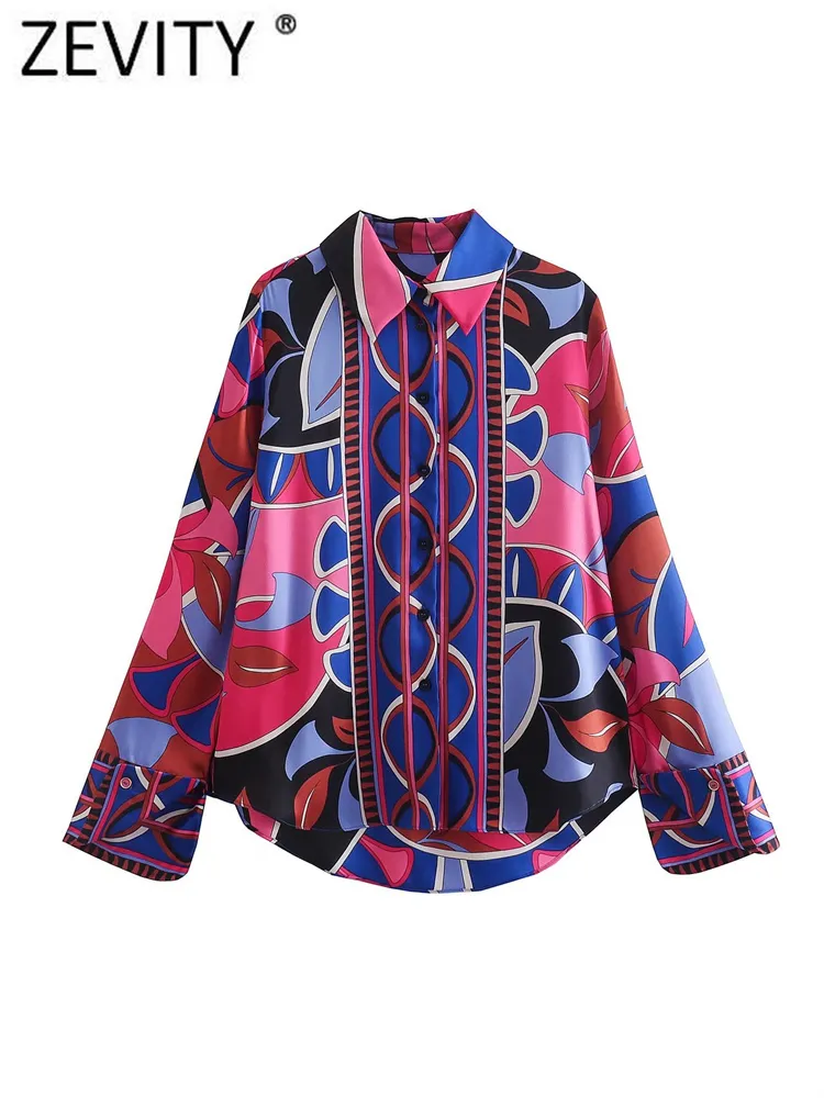 Zevity feminino de contraste vintage cor geométrica impressão smock blusa de escritório