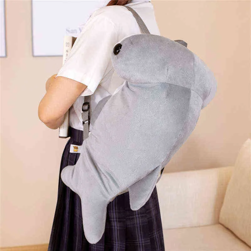 CMプラッシュバックパックハンマーヘッドサメの抱きしめシミュレーショングレーフィルドドールドールソフト学生学校バッグ子供のためのギフトJ220704