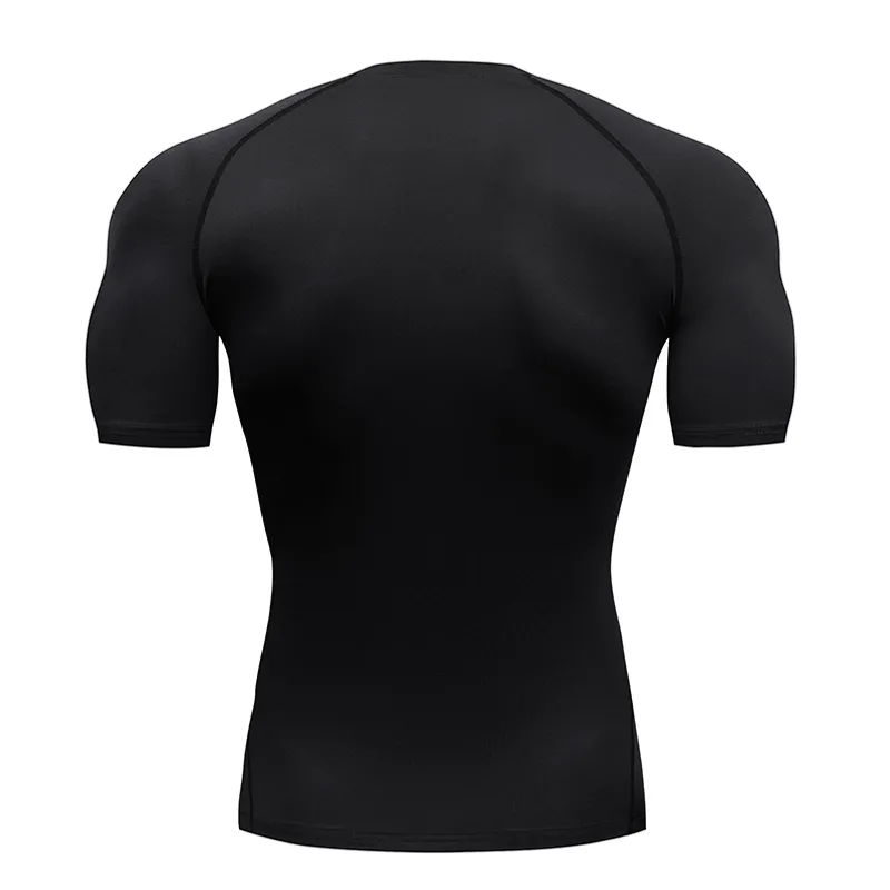Compression T-shirt à séchage rapide Hommes Courir Sport Skinny T-shirt court Homme Gym Fitness Bodybuilding Entraînement Noir Tops Vêtements 2285p