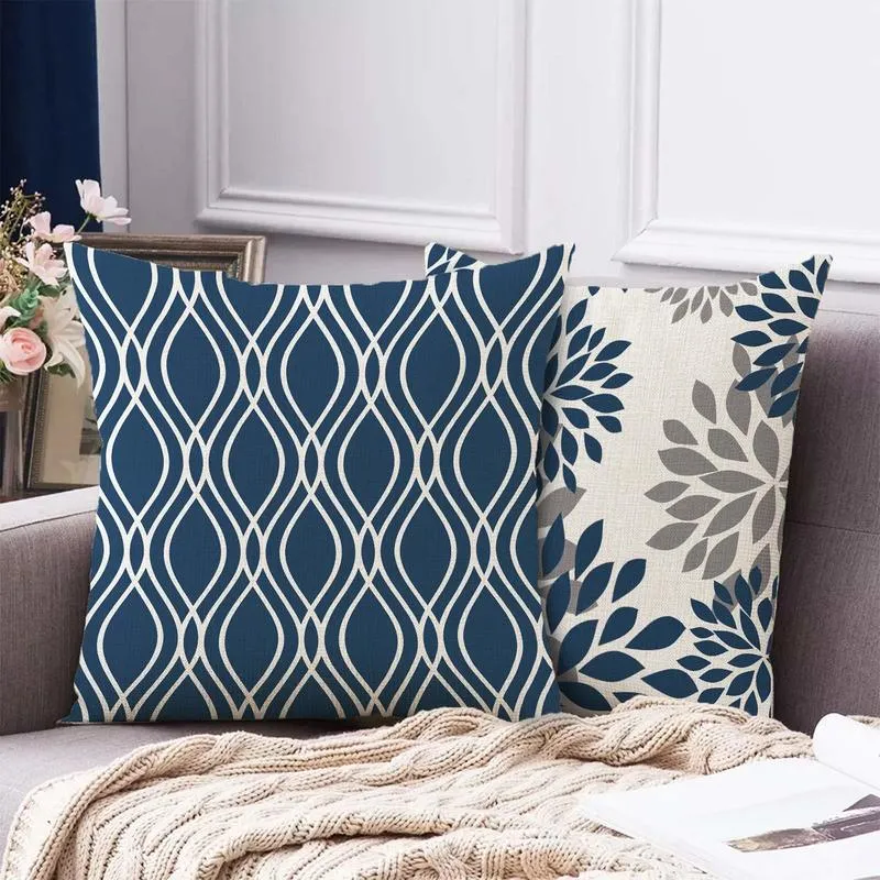 Yastık kasası mavi ve beyaz geometrik keten yastık kılıfı kanepe kapağı ev dekorasyonu sizin için özelleştirilebilir 40x40 45x45 50x50 220714