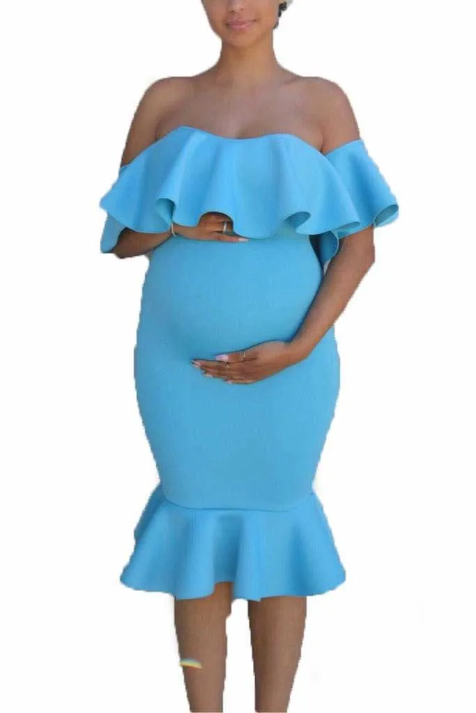 Robe de photographie extensible à volants pour femme enceinte