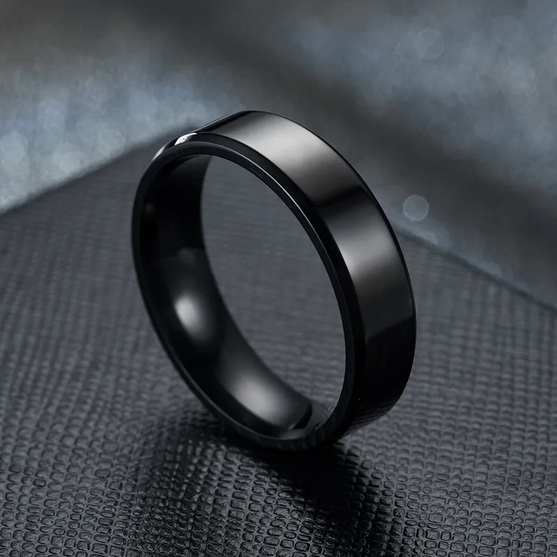 Stainless Steel Black Rings for Women Wedding Men Jewelry Width 6mm Custom engraving name 220719