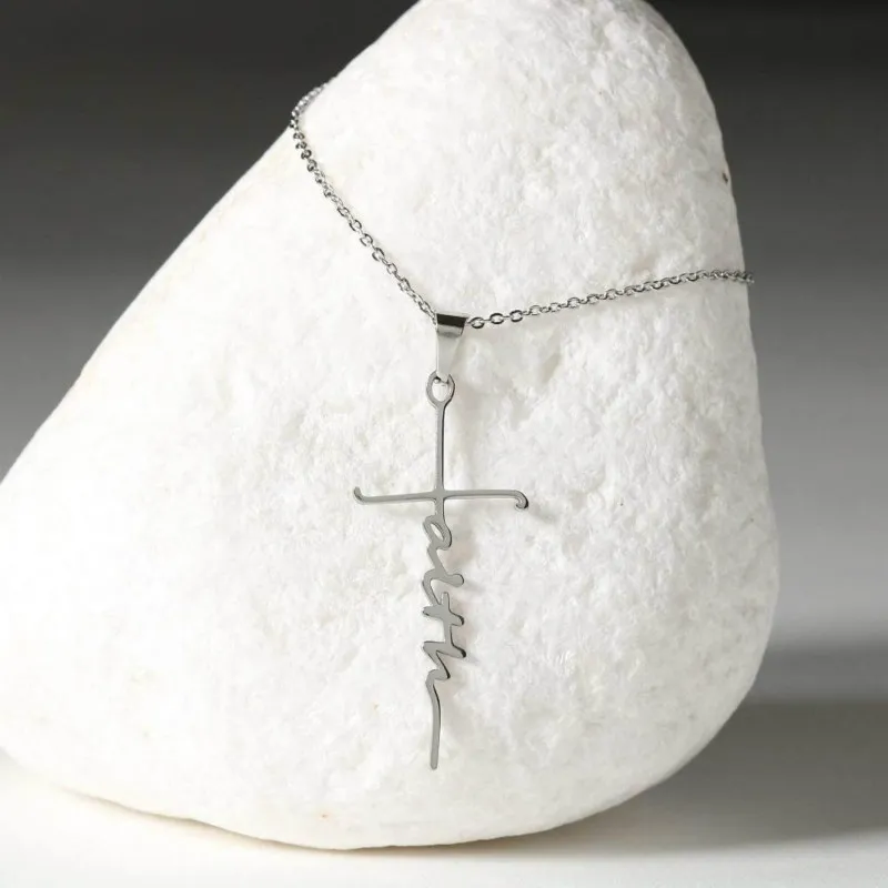 Подвесное ожерелье для веры для женщин из нержавеющей стали.