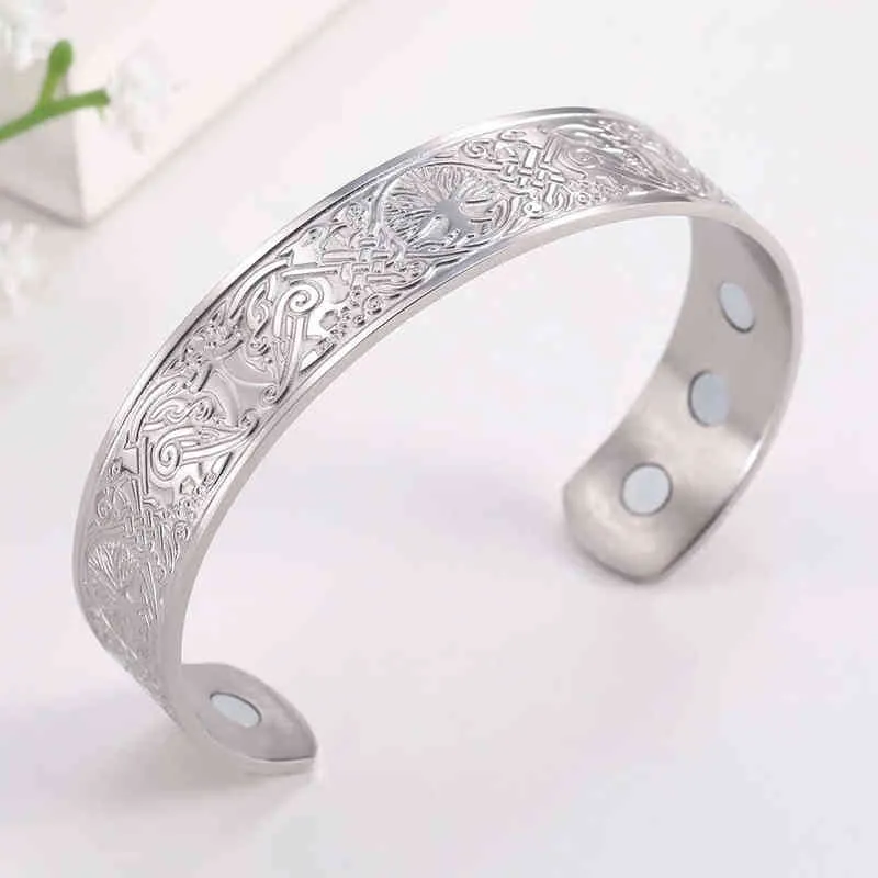 Skyrim Viking Bracelet Amour Sans Fin Boutons Arbre De Vie Oiseaux Manchette En Acier Inoxydable Thérapie Magnétique Bracelet Hommes Femmes Bijoux Cadeau L220812