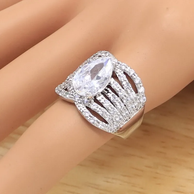 Ensembles de bijoux de mariage en argent en argent blanc classique pour les femmes Boucles de bracelet Collier Pendant Ring d'anniversaire Gift 220726