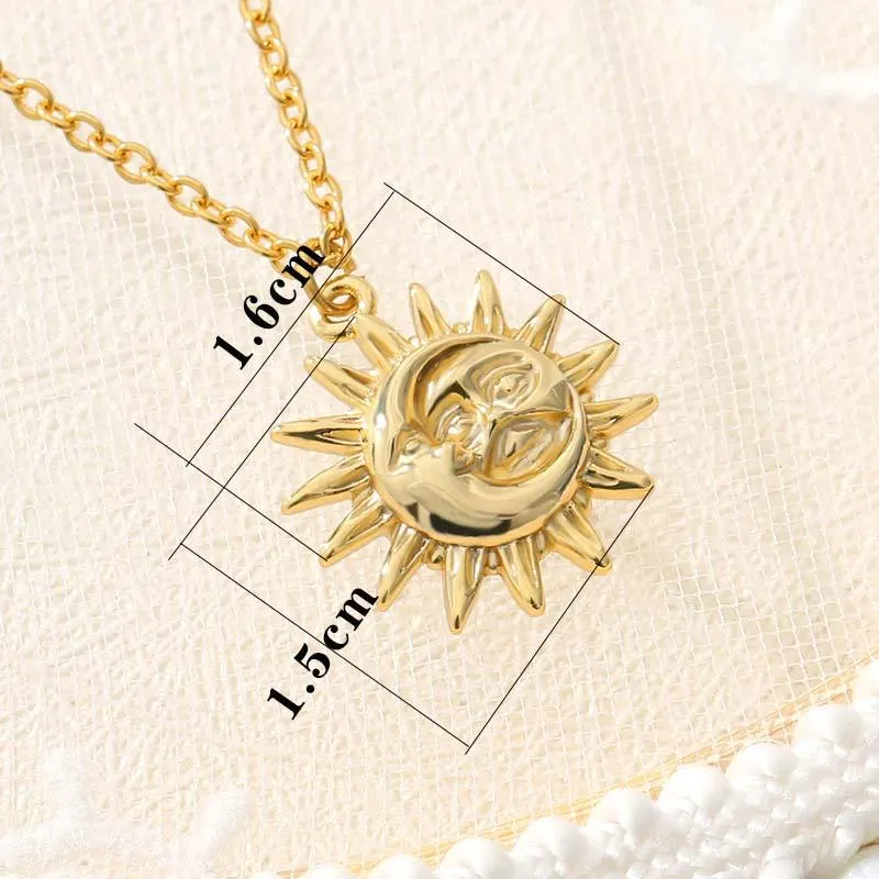 Pendentif Colliers Vintage Soleil et Lune Collier pour femmes en acier inoxydable Dainty Gold Chain Boho Bijoux Célestes Collier FemmePe3246