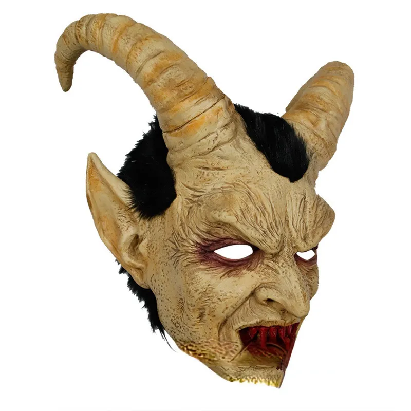 Lúcifer Cosplay Mask Demon Devil Horn Latex Masks com Bloody Bouth Halloween Horror Fostume 220812