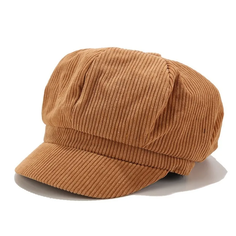 Korean Version Solid Color Women Beret Spring Autumn sboy Hat Vintage Corduroy Elasticity ed Cap Painter 220513