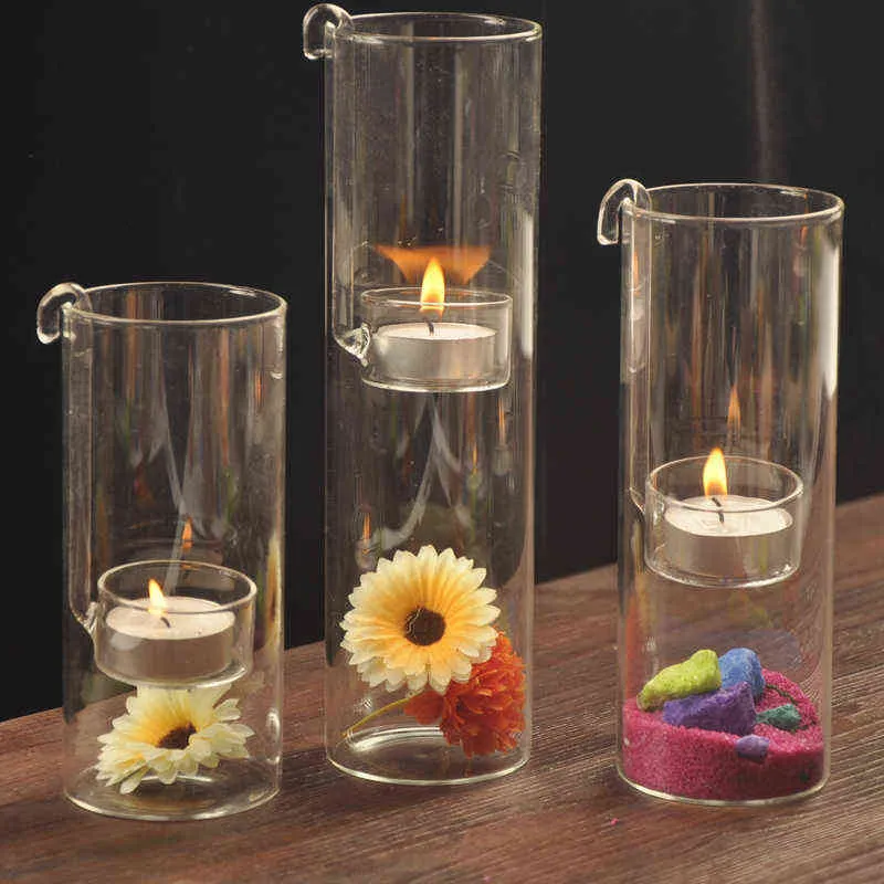 Criativo europeu-feito romântico vidro transparente lâmpada de óleo cilíndrico decoração de casamento presente em vez de castiçal casa h2204269s