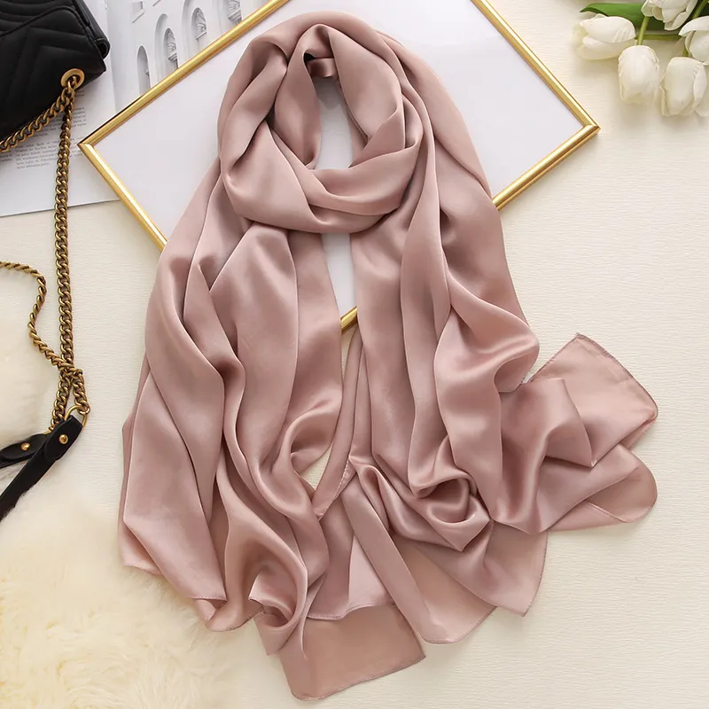 Women Silk Scarves Luxury Solid Foulard Hijab Shawls Wraps Lady Winter Long Bufanda thin 220516