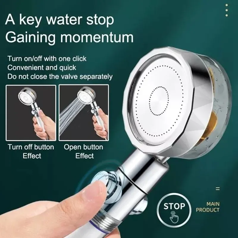 Bathroom Shower Head Water Saving Flow 360 Degrees Rotating With Small Fan ABS Rain High Pressure Spray Nozzle Filter 220510