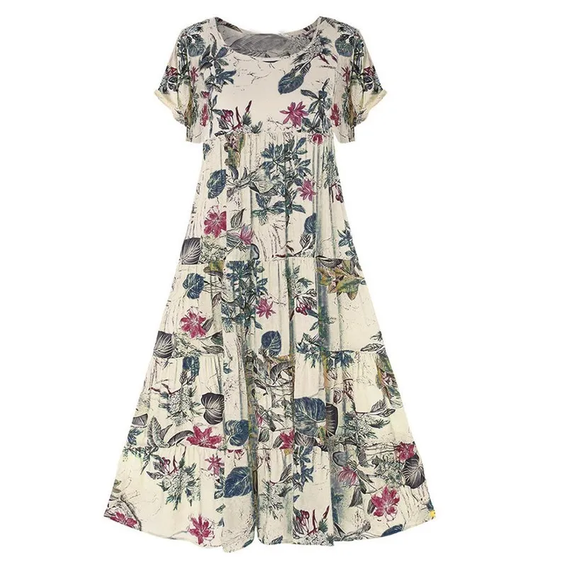 Vintage Floral Long Dress Femmes D'été Élégant Casual Coton Lin Femmes Robes Boho Beach Maxi Dress Holiday Party Vestidos 220527