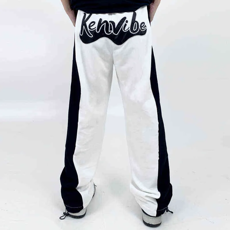 White Black Patchwork Letter Brodery Casual byxor Män och kvinnor High Street Straight Overized Loose Jogers Sweatpants T220803