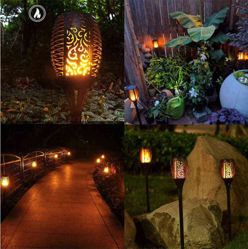 Outdoor Led Solar Lighting Flickering Dancing Flame Torch Solar Lighting Waterproof Lamp For Garden Decoration Landscape Lawn J220531