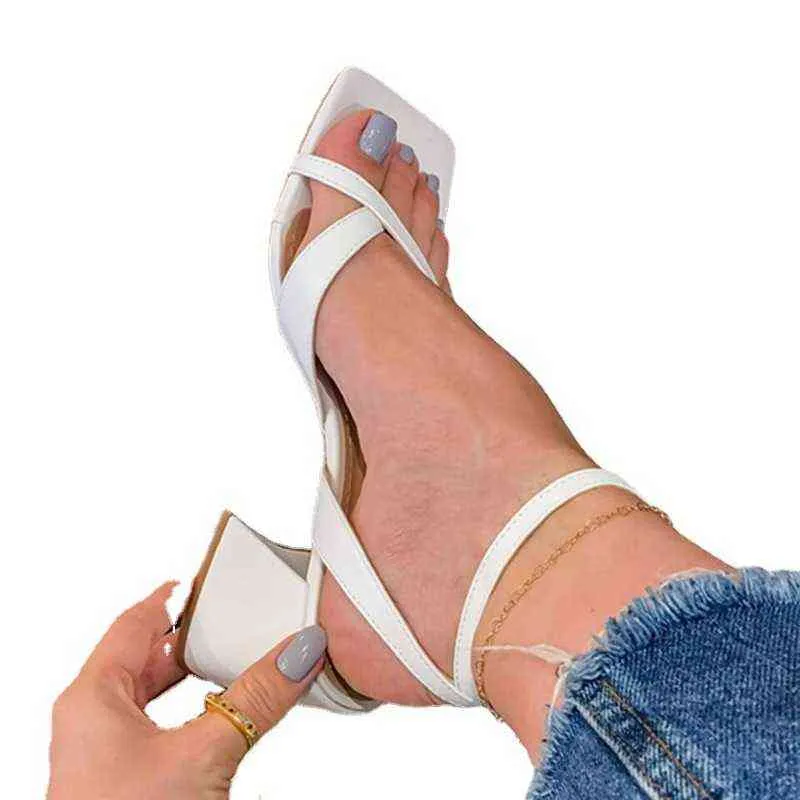 Sandals 2022 Women's Sexy Thick High Heels Buckle Candy Solid Color Casual Summer Footwear Ladies Shoes Party Women 220413