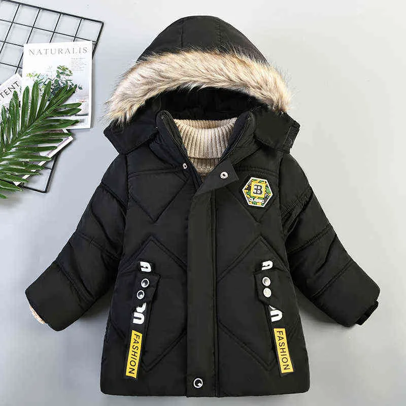 2021, chaquetas de invierno para bebés, ropa de abrigo con capucha de felpa gruesa para niños, chaquetas cálidas con cremallera, chaqueta de nieve para niños de 2 a 5 años J220718