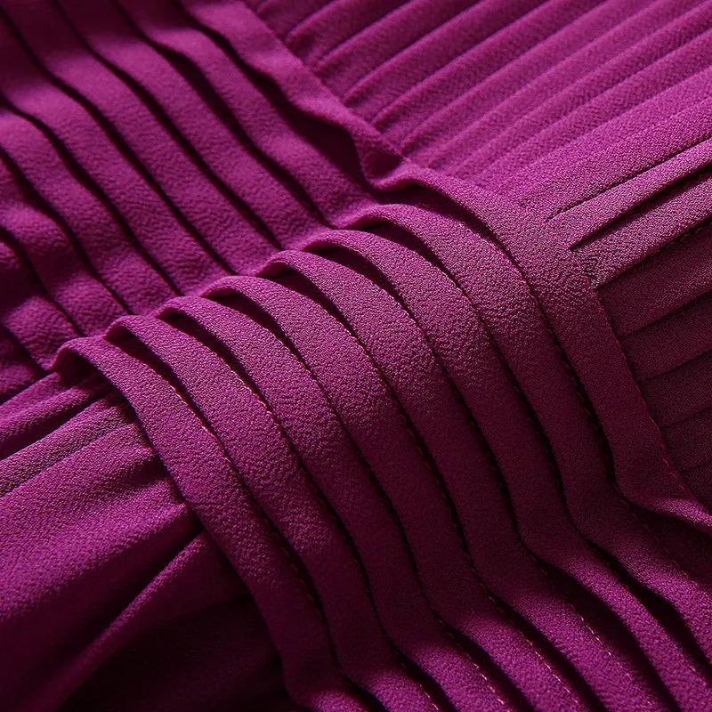 2022 été à manches longues col rond violet couleur unie en mousseline de soie ruban cravate nœud lambrissé longue Maxi robe élégante robes décontractées grande taille XXL 22Q042324