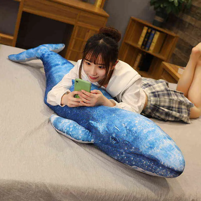 CM Big Beautiful Blue Whale knuffels schattige creatieve dieren haaienpop zacht gevulde speelgoed vis kinderen meisjes Xmas cadeau J220704