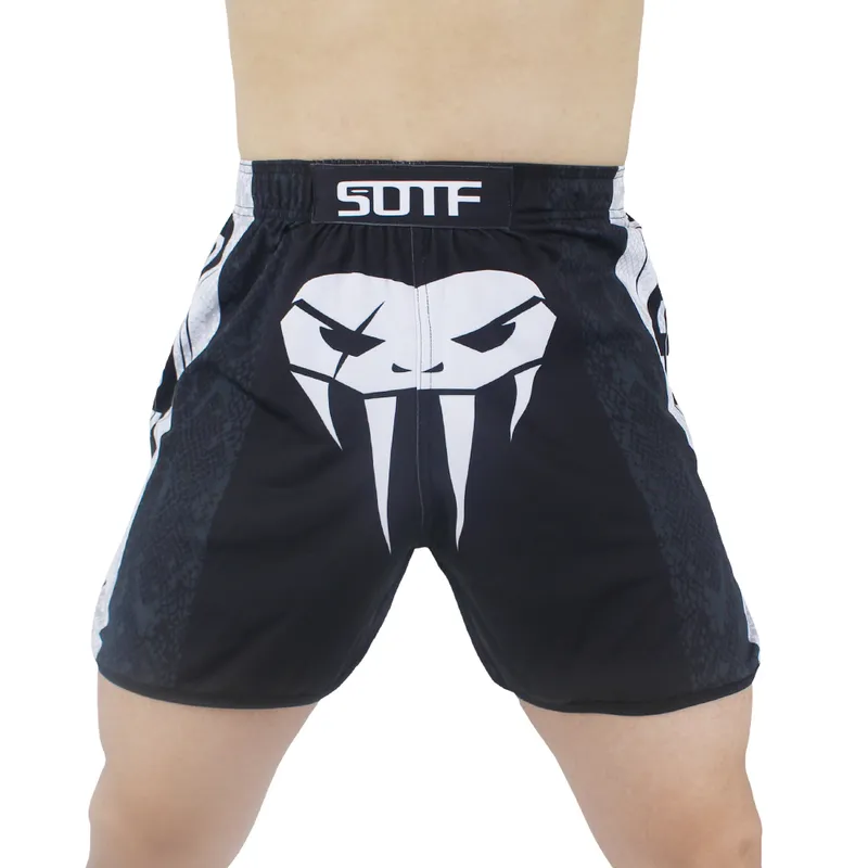 SOTF mma cabeça de cobra preta movimento elástico combate mma shorts Tiger Muay Thai boxe shorts sanda kickboxing roupas mma 2205118050408