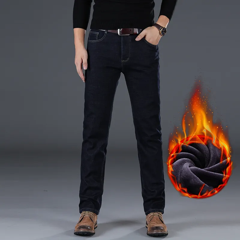 Shan Bao Inverno marca equipada jeans em linha reta estilo clássico estilo distintivo espesso e quente juventude masculina magro slim 220328