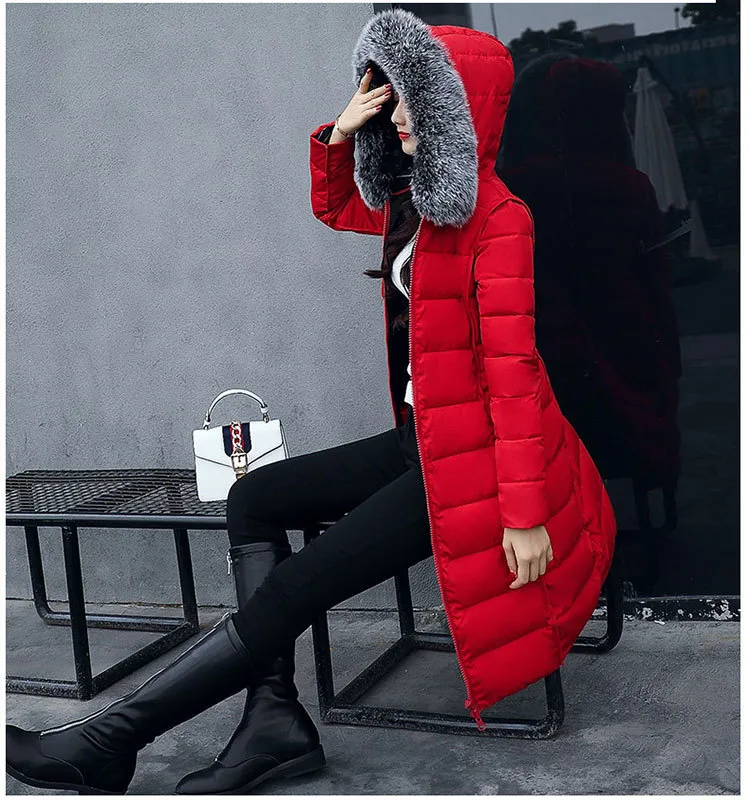 Down Cotton coats for Women Clothes Medium and Long Slim Down Cotton Padded Jacket Large Wool Collar Winter Coat Cotton Jacket Can Both Sides Wear