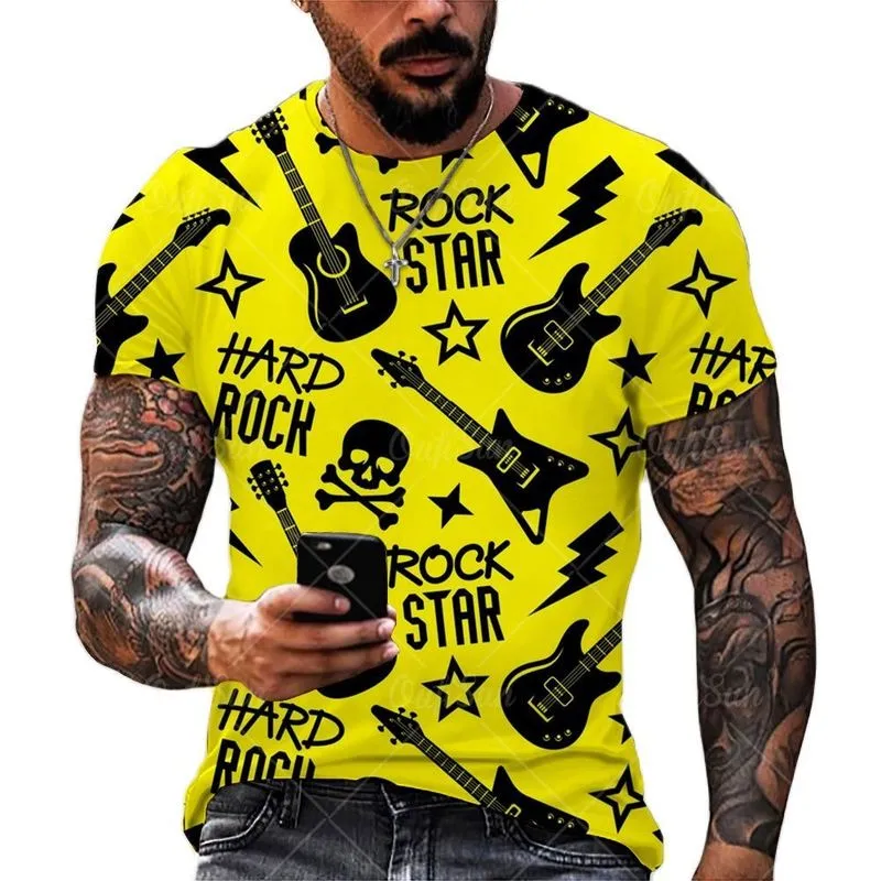 Mode Musique Guitare 3D Imprimer Hommes T-shirts D'été Col Rond À Manches Courtes Surdimensionné T-shirt Hommes Vêtements Lâche Tops T-shirts 6XL 220607