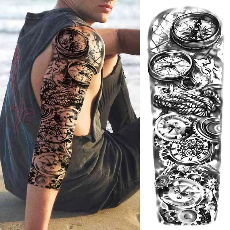 NXY Temporary Tattoo Tribal Maori Sleeve for Men Women Adult Wolf Lion s Sticker Black Large Turtle Tiki Fake Tatoos Supplies 0330