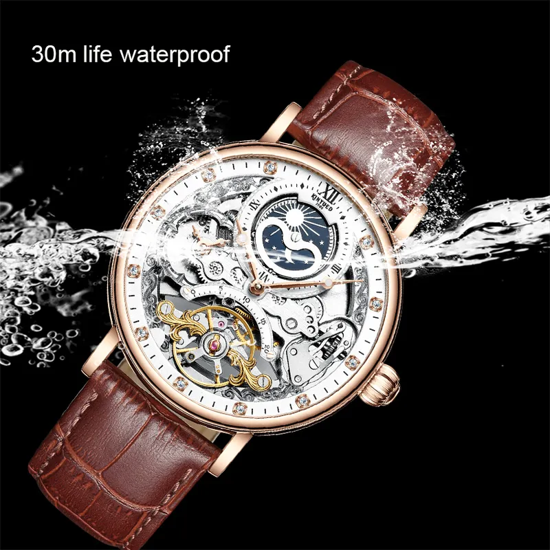 Kinyued Skeleton Watches Механические автоматические часы Men Sport Clock Casual Business Moon Watch Watch Relojes hombre 220407231d