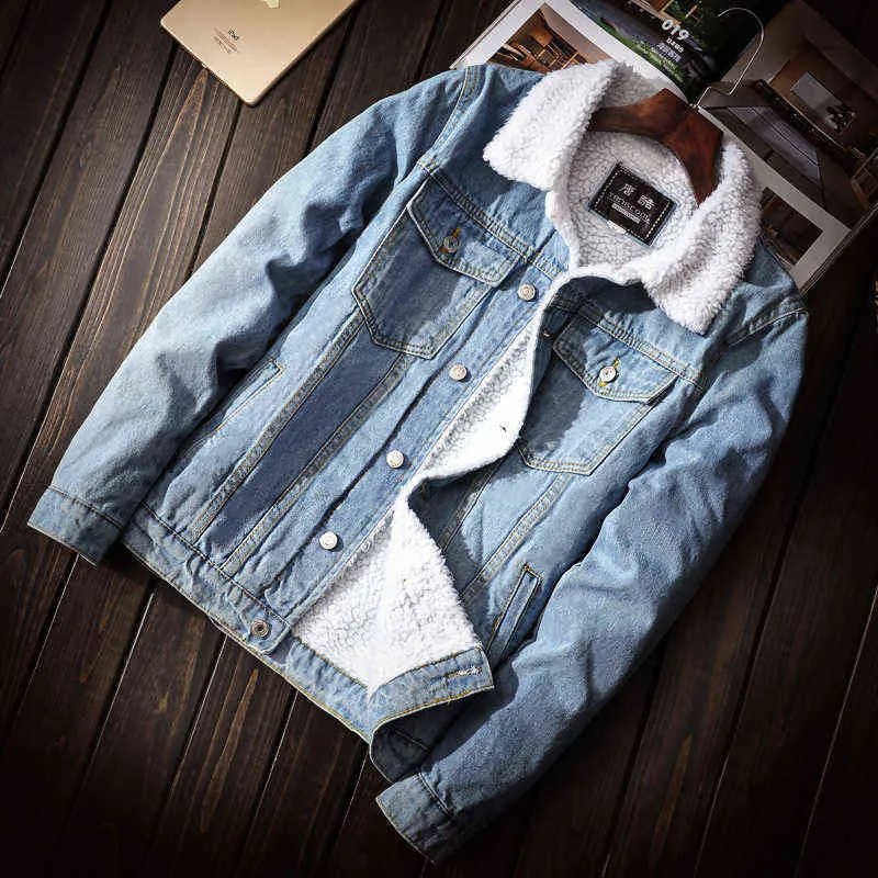 Men Black Denim Jackets Fleece Jean Jean Winter Warm Denim Caats Novo masculino grande tamanho casual Jackets de inverno Tamanho XS-6XL L220718