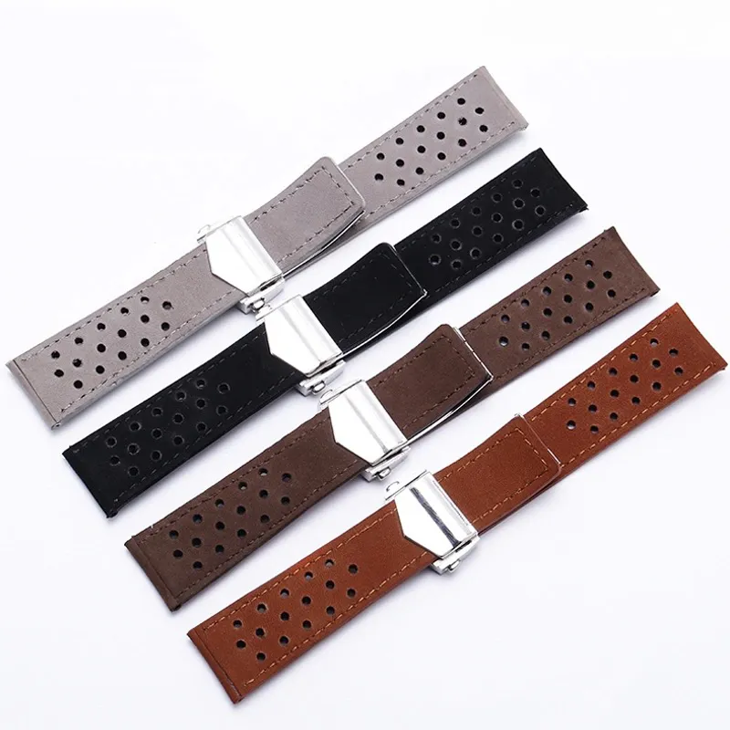 Men039S의 진정한 가죽 watchband 접이식 버클이있는 스트랩 20mm 22mm 회색 검은 색 브라운 소 Leathr 밴드 22056560996