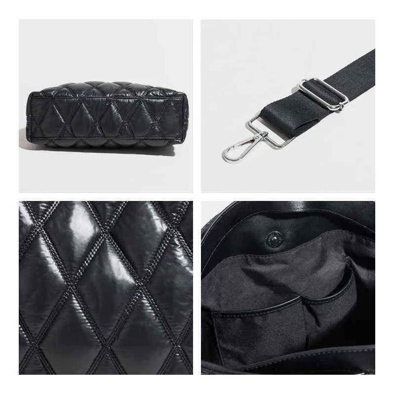 Eenvoudige stijlvolle vrouwen gewatteerde tasjes handtassen nylon veer naar beneden gevulde crossbody tas groot winterkussenwerktempels 220711