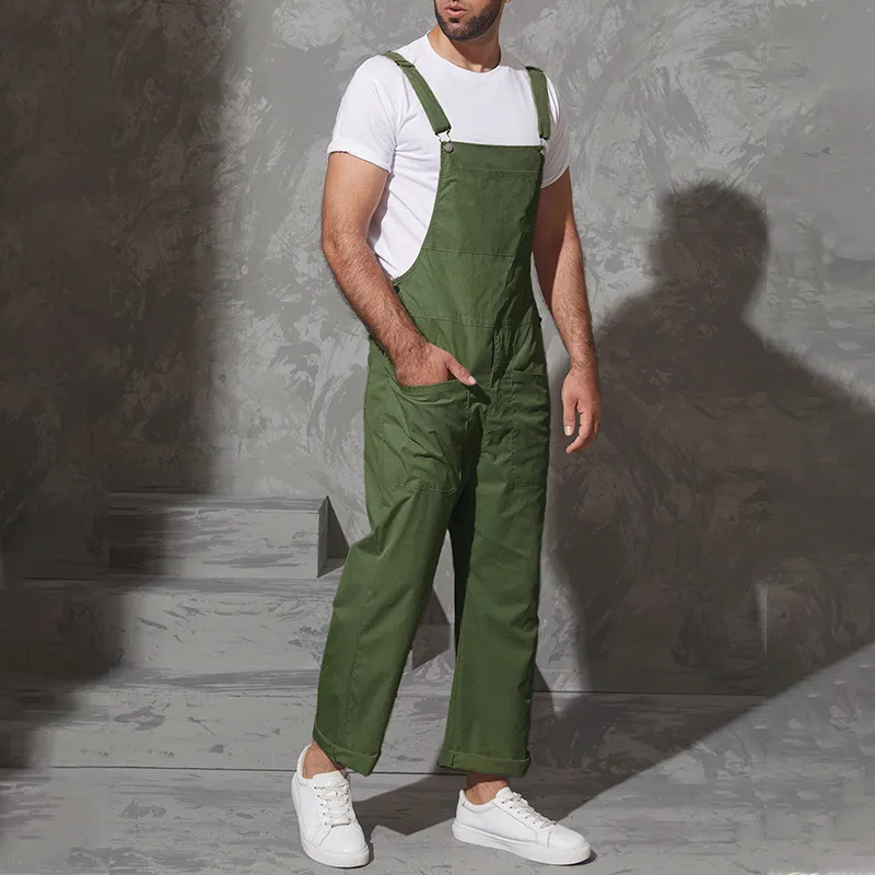 Męskie spodnie mody śliniaki solidny Jumpsuits zamek streetwear joggery multi kieszenie swobodne szelki ładunki kombinezon indeperun 220826
