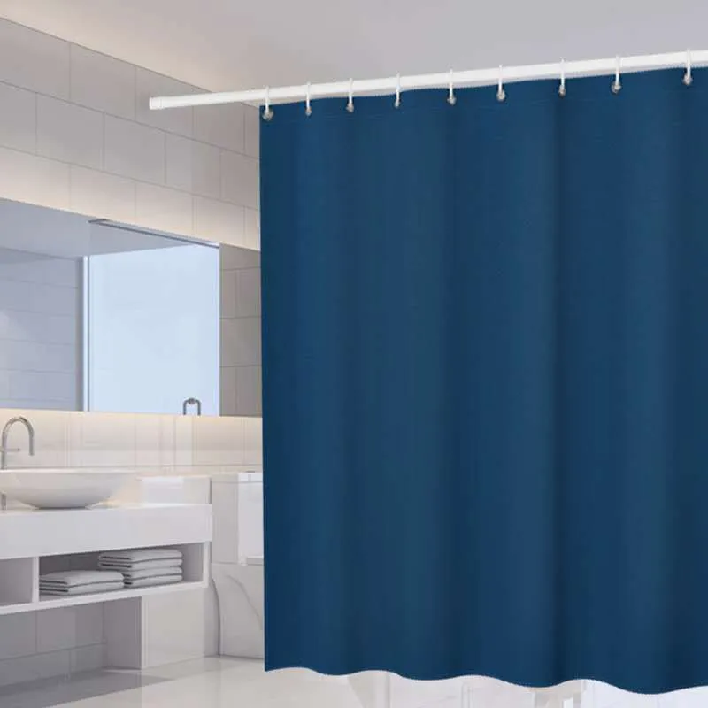 Rideaux de douche imperméables couleur unie avec crochets anneaux pour salle de bain blanc noir Anti-moisissure Polyester cloison maison rideau de bain 220517