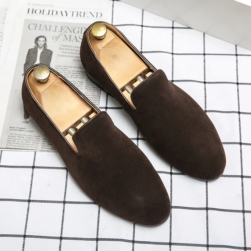 Loafers Men Shoes Faux Suede Solid Color Fashion Business Casual Party Daily All-match Simple Slip-on Classic Dress Shoes CP123
