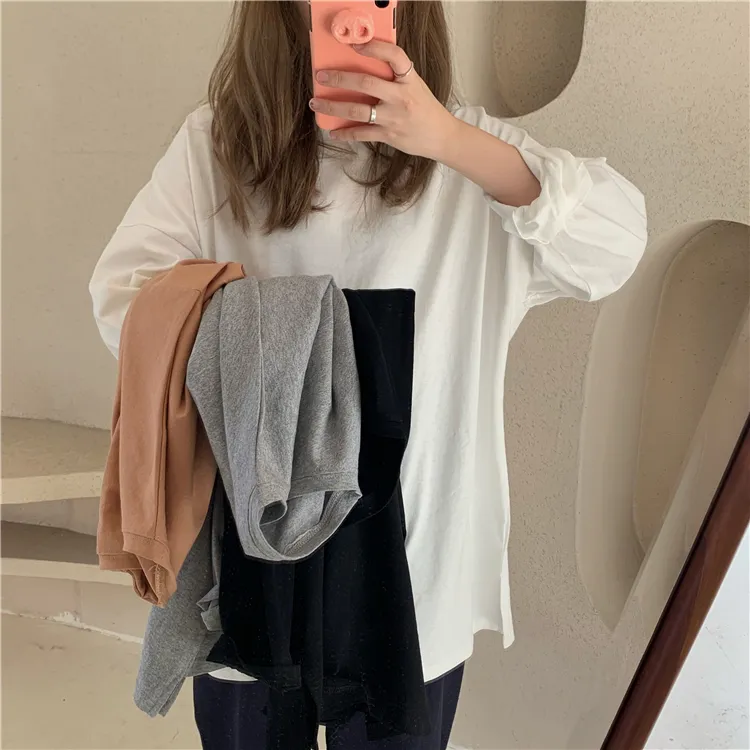 Autumn Winter Women's Bottoming Oversized Solid Multi Colors Casual Fashionable Wild Lady T-shirt Long Sleeve Tops T601 220402