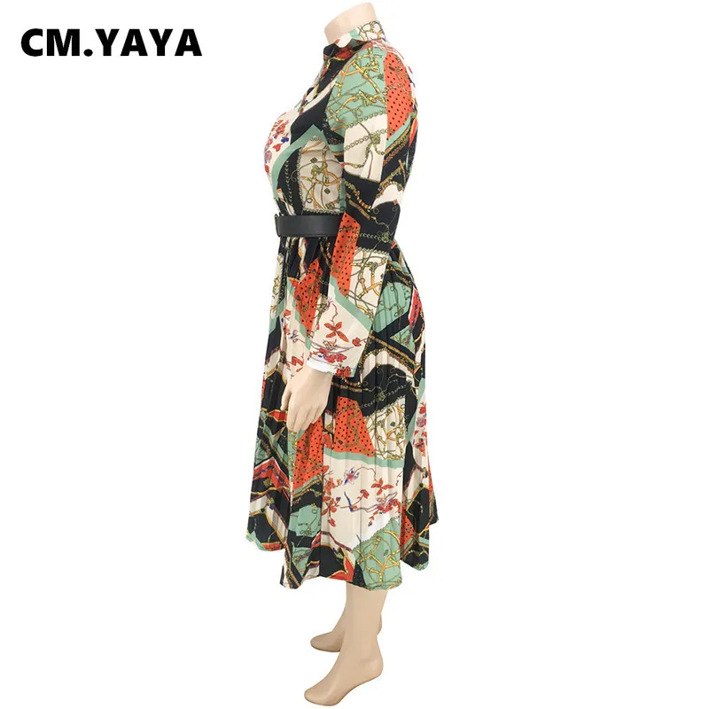 CM.YAYA Automne Hiver Femmes À Manches Longues Midi Robe Moulante Imprimé National Plissé Sexy Club Fête Grande Taille XL-5XL Robe 220516