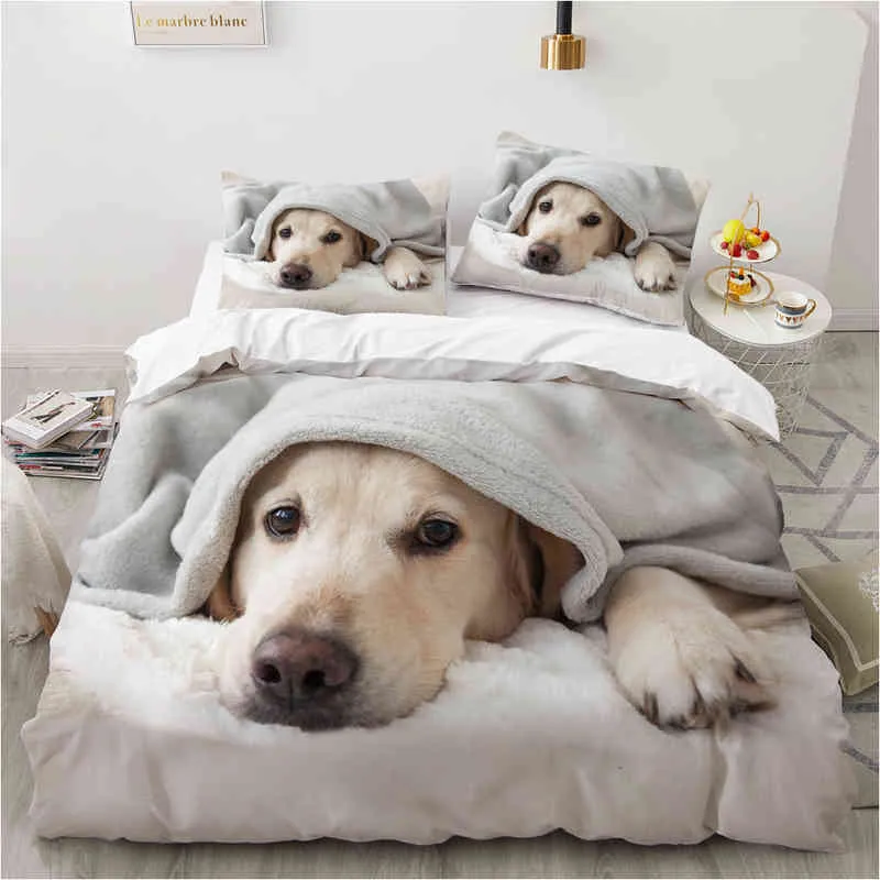 Ensemble de literie de luxe 3d Europe reine roi Double housse de couette lin confortable couverture/ensemble de couette Animal couché