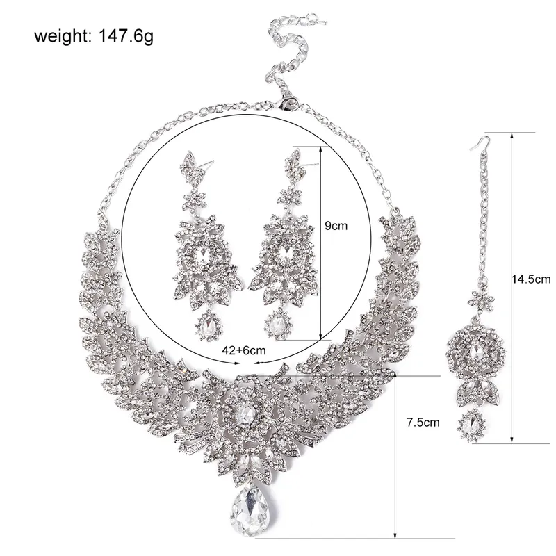 FARLENA bijoux de mariage classique indien collier de mariée boucles d'oreilles et Frontlet ensemble de luxe cristal strass ensembles de bijoux 220726